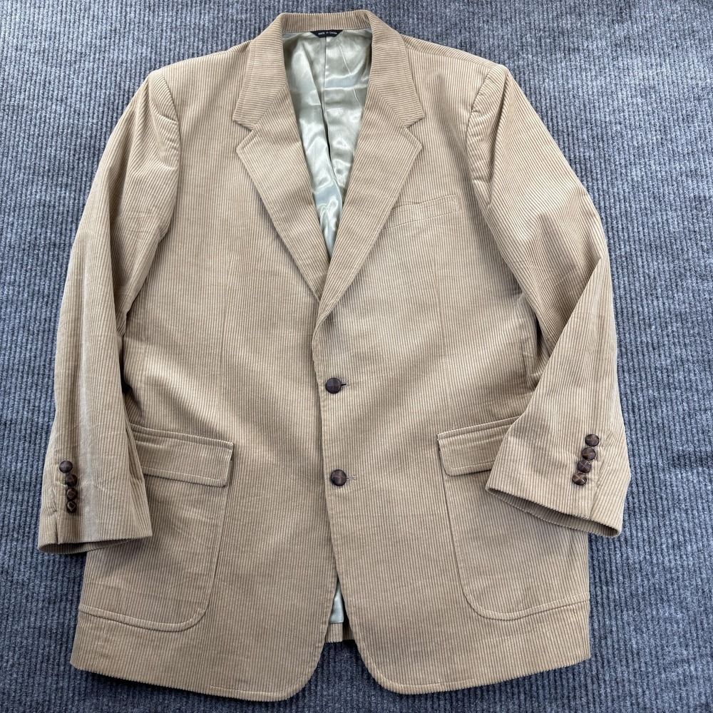 Joe Namath Blazer Mens 46L Tan Corduroy Sport Coat 2 Button Lined Pockets Jacket